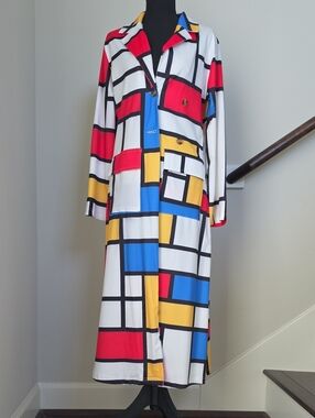 Colorblock Geometric Long Shirt Dress in Red, Blue & Yellow